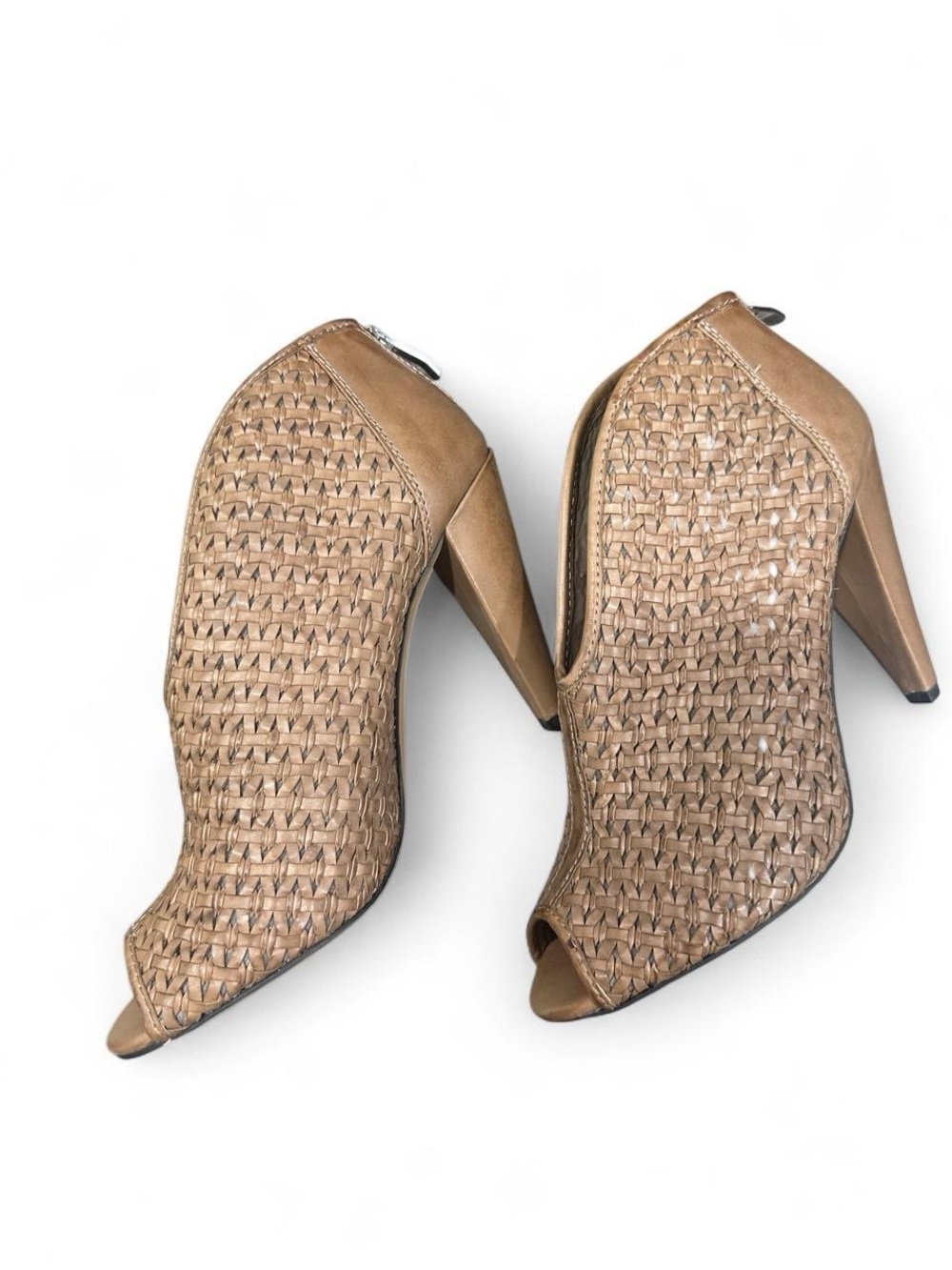 Vince Camuto Woven Peep-Toe Heel in Tan/Brown